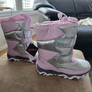 Lands' End Pink and Silver Kids Snow Boots